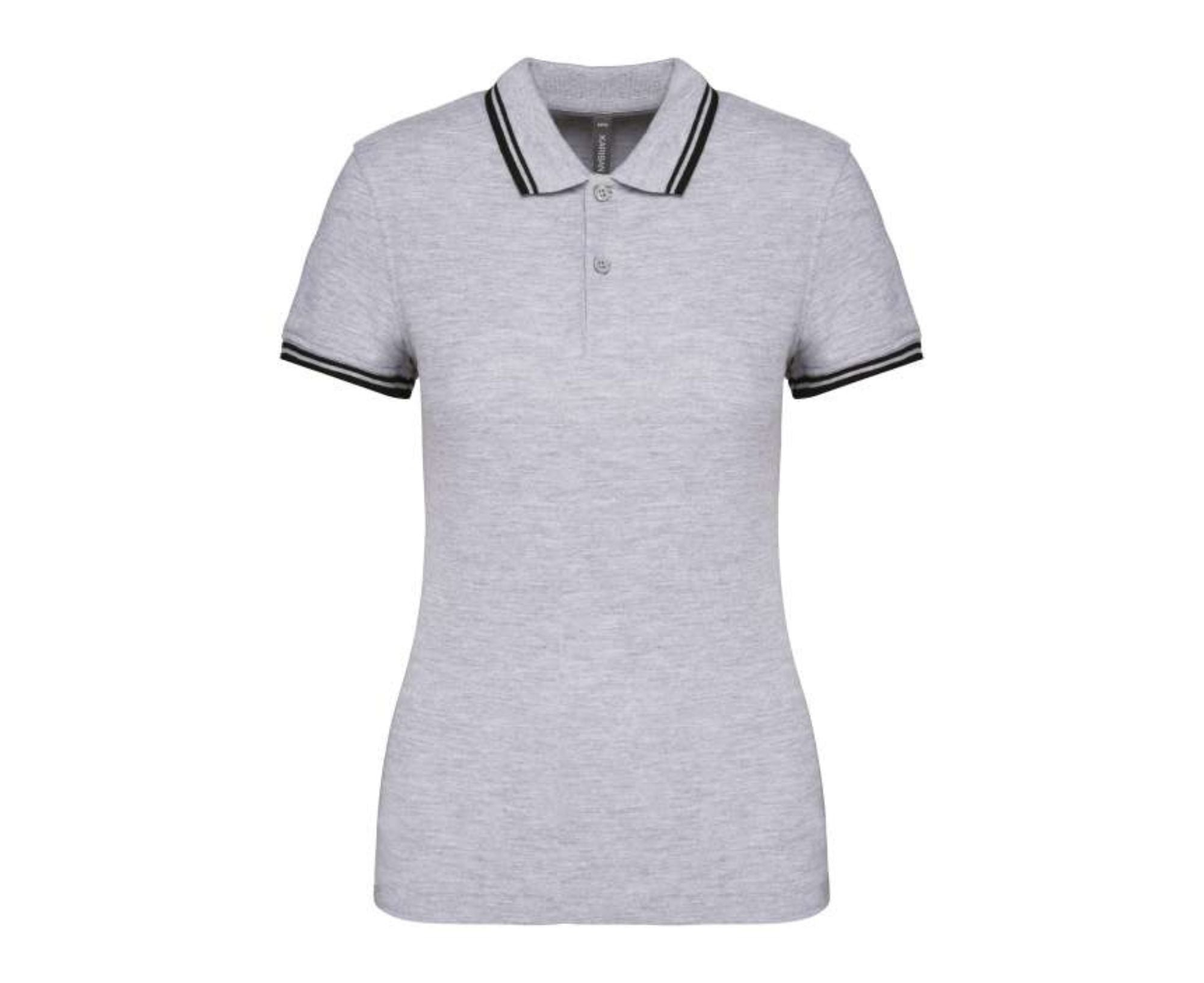 KA273 | Ladies' Short-Sleeved Polo Shirt With Contrasting Piping Oxford Grey | Black
