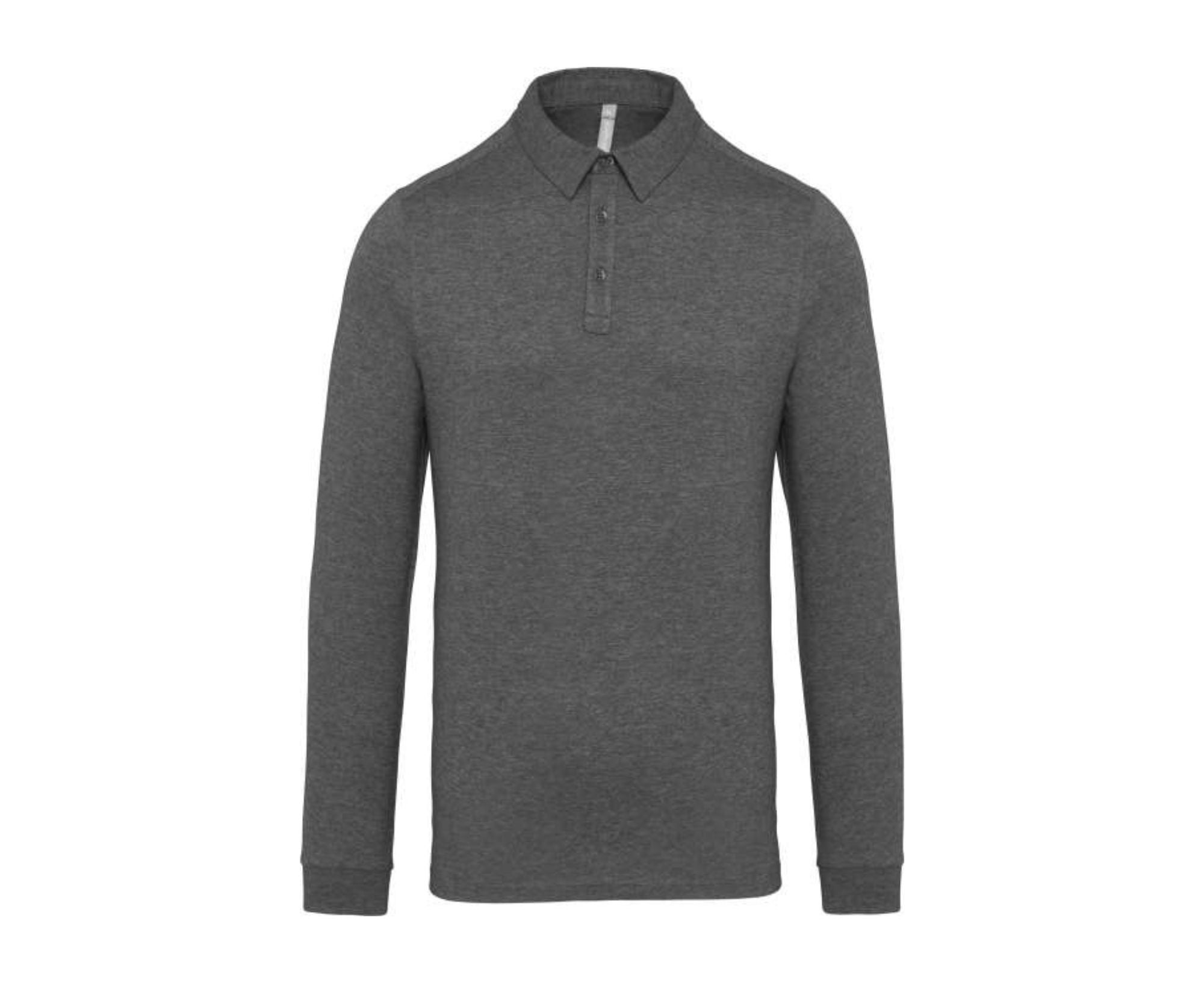 KA264 | Men's Long Sleeved Jersey Polo Shirt Heather Grey