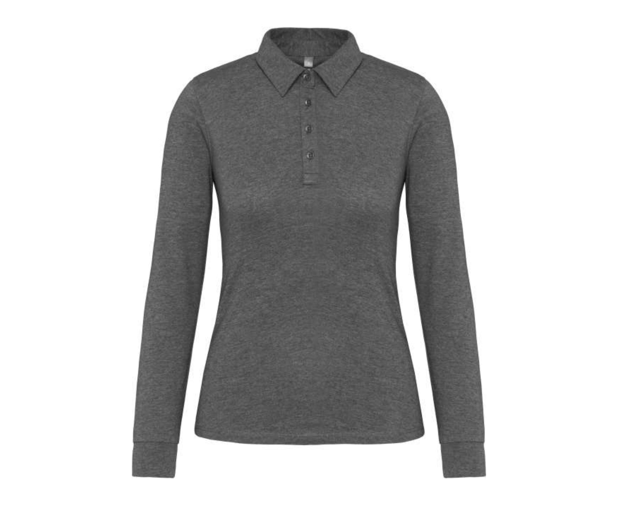 KA265 | Ladies' Long Sleeved Jersey Polo Shirt Heather Grey