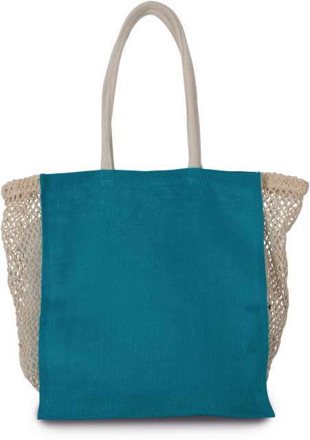 KI0281 | Shopping Bag With Mash Gusset Turquoise | Natural