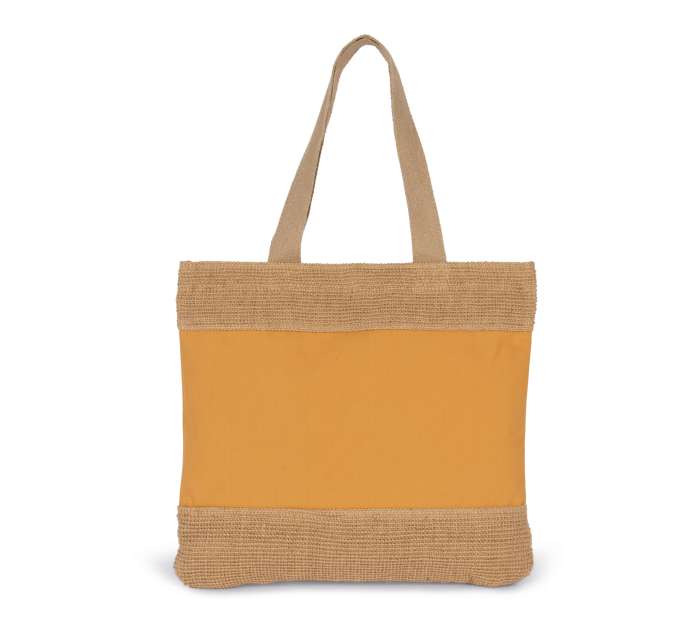 KI0294 | Shopping Bag In Cotton And Woven Jute Threads Cumin Yellow | Natural