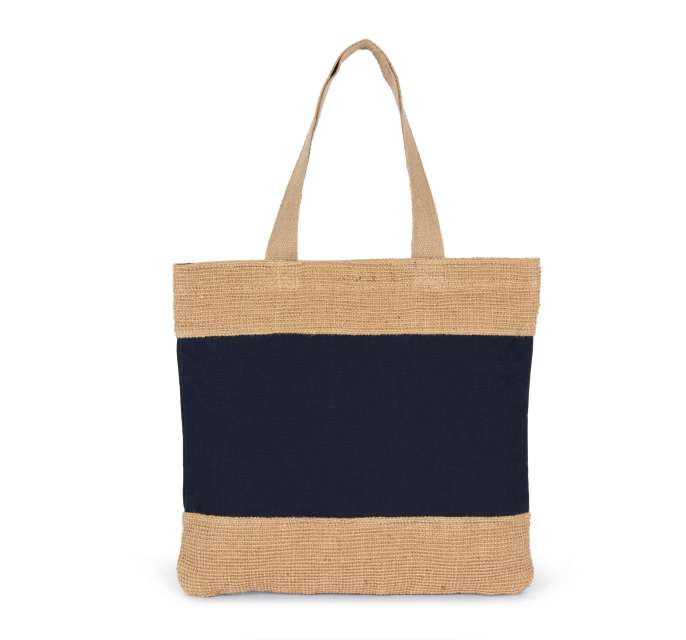 KI0294 | Shopping Bag In Cotton And Woven Jute Threads Minorca Navy | Natural