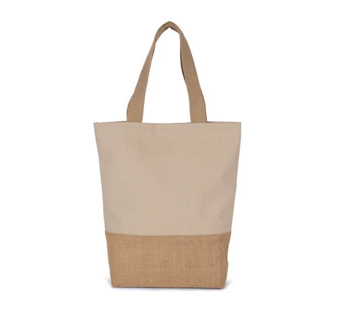 KI0298 | Cotton Shopping Bag With Bonded Jute Threads Light Sand | Natural